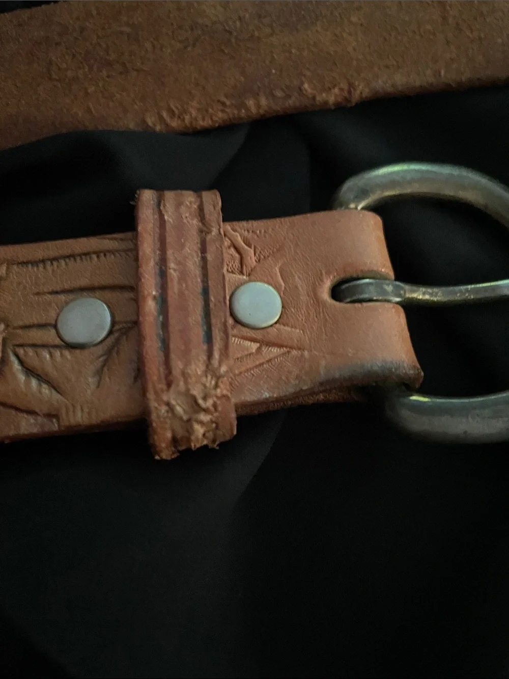 Vintage tooled brown leather etched horse belt